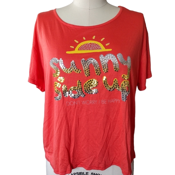 Orange Sequin T-Shirt Size Small - Picture 1 of 7